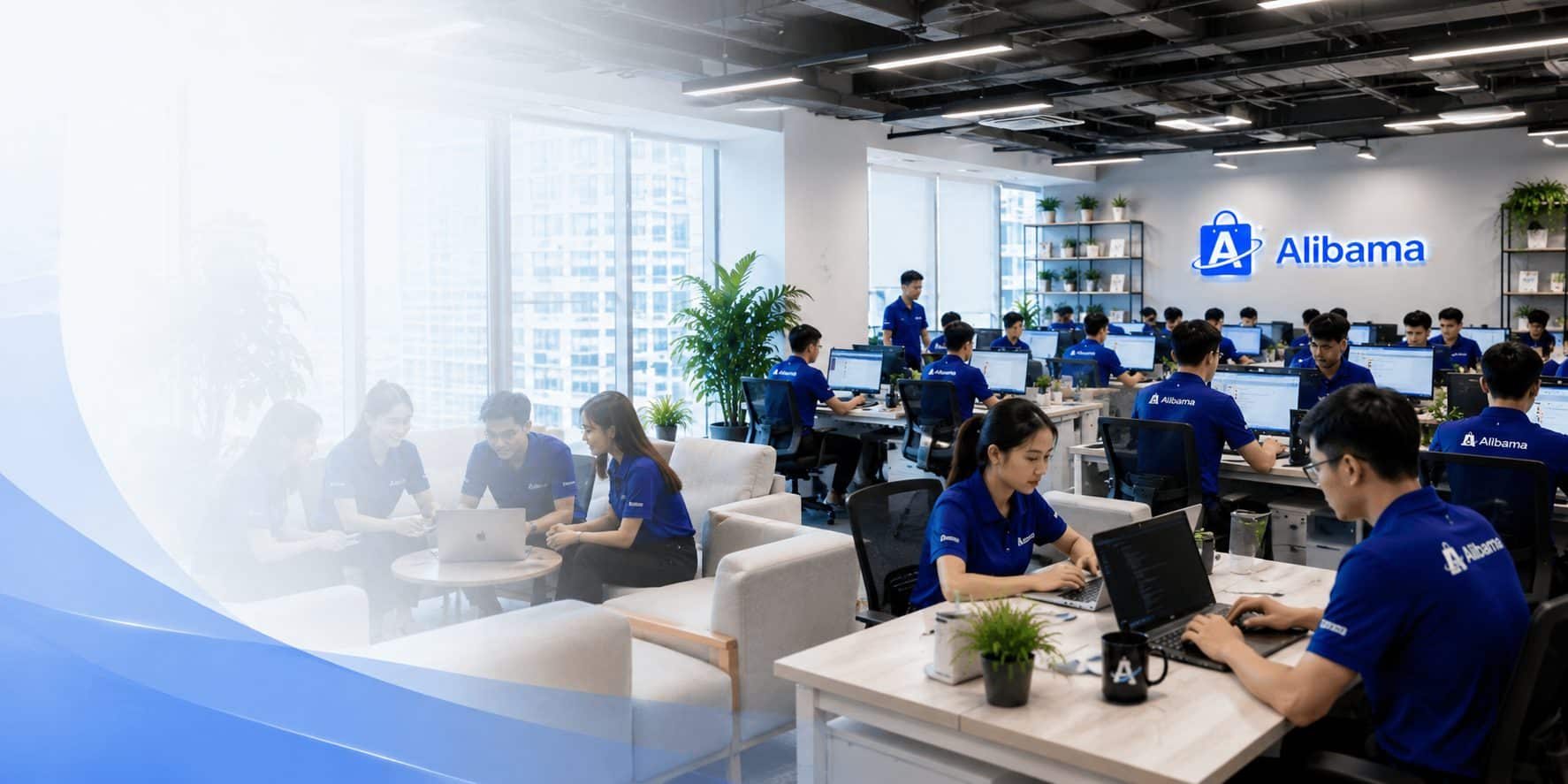 Alibama Store team working at the modern company office