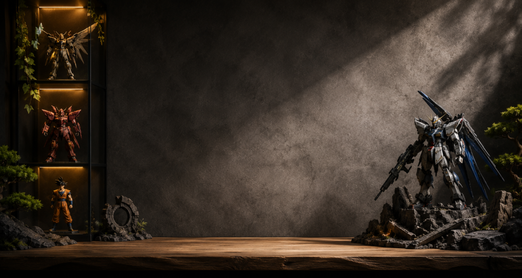 Matte black stone texture background for collector figure showcase