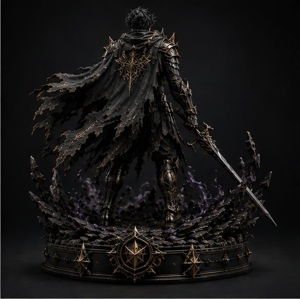 KAEL Black Warden premium statue back view