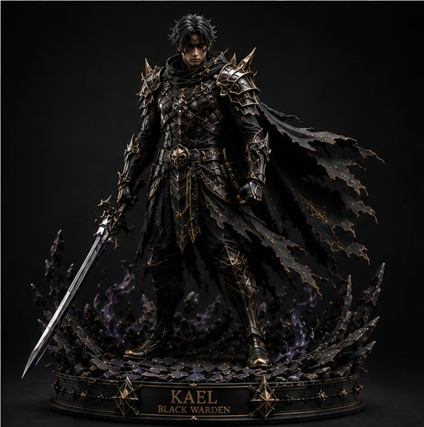KAEL Black Warden premium statue front view