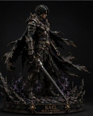 KAEL Black Warden premium statue side view