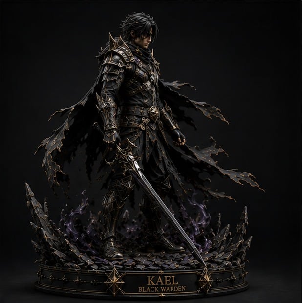 KAEL Black Warden premium statue side view