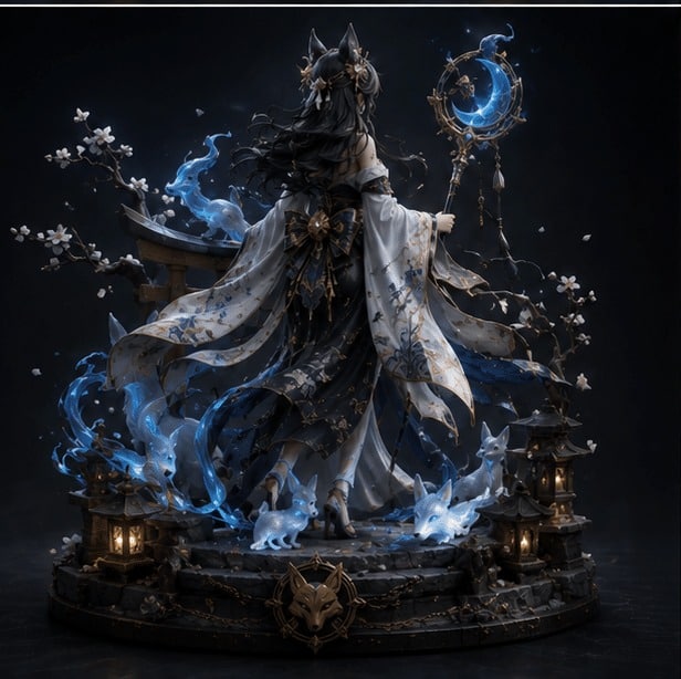 KAGURA Spirit of the Moon premium statue back view